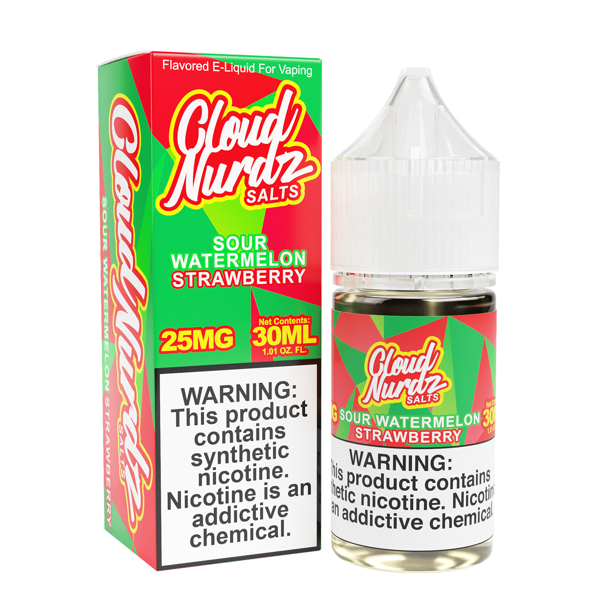 Sour Watermelon Strawberry Salt Nic E-Juice by Cloud Nurdz - 30mL